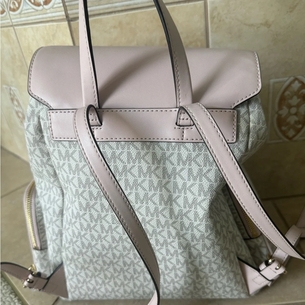 MICHAEL Michael Kors Pink and Cream Backpack with Signature MK Pattern - Picture 3 of 8